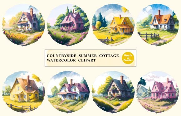 Countryside Summer Cottage Watercolor Illustration for Local Branding
