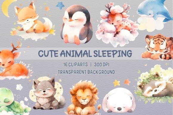 Cute Animal Sleeping Watercolor Clipart for Bloggers & Digital Publishers