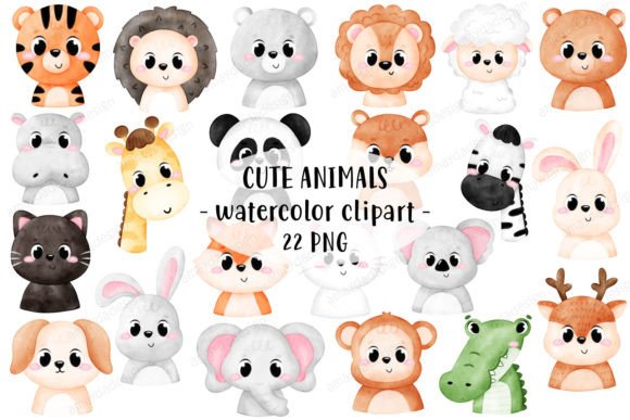 Cute Animals Watercolor Clipart & Illustrations