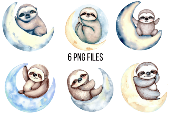 Cute Sloth on the Moon Watercolor – A Whimsical Illustration for Crafters & Etsy Sellers