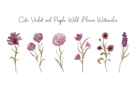 Elegant Purple Wild Flower Watercolor Illustrations for Crafting
