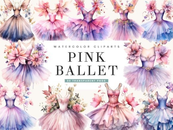 Elegant Watercolor Pink Ballet Clipart Bundle for Soft Editorial Design
