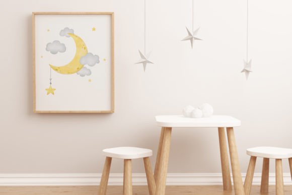 Ethereal Branding with Watercolor Moon with Clouds and Stars Illustrations