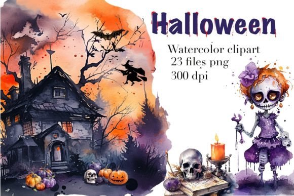 Halloween Watercolor Clipart & Illustrations for Creative Sellers