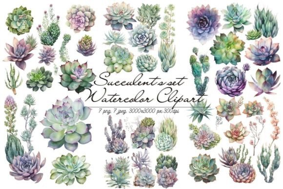 Pastel Succulent Watercolor Clipart for Crafting & Handmade Business Use