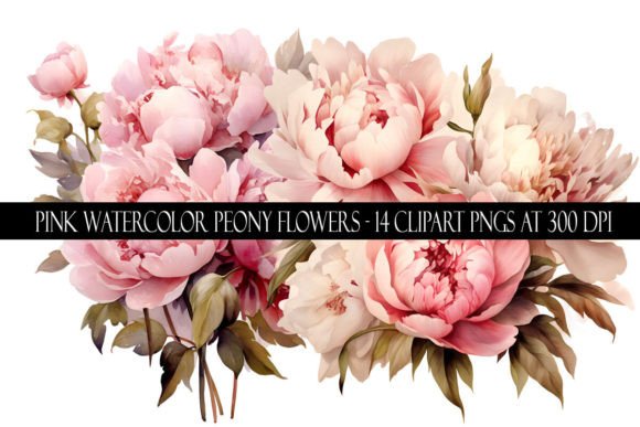 Pink Watercolor Peony Clipart & Illustrations