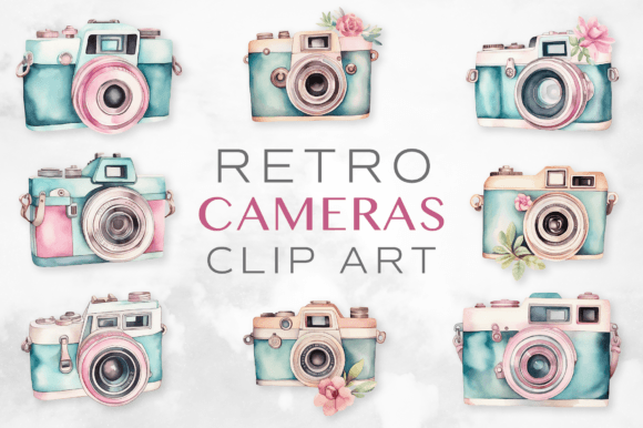 Retro Clip Art - Watercolor Cameras No.2 Illustrations