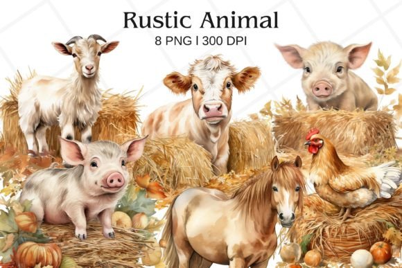 Rustic Farm Animal Watercolor Clipart for Local Branding & Packaging
