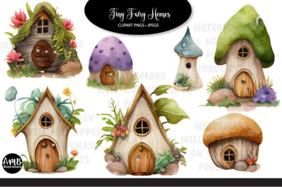 Tiny Fairy Homes Watercolour Clipart for Illustrations & Digital Product Sellers