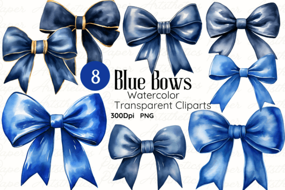 Watercolor Blue Bow Cliparts Baby Boy Illustrations