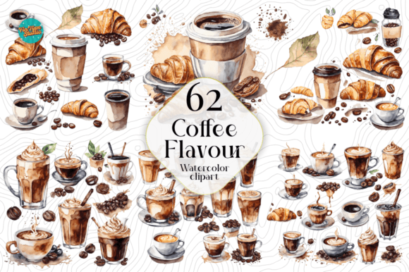 Watercolor Coffee Flavour Sublimation Illustrations