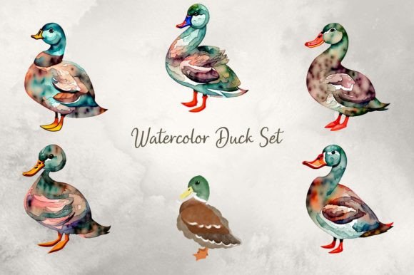 Watercolor Duck Illustrations Set: A Fresh Visual Boost for Bloggers and Publishers