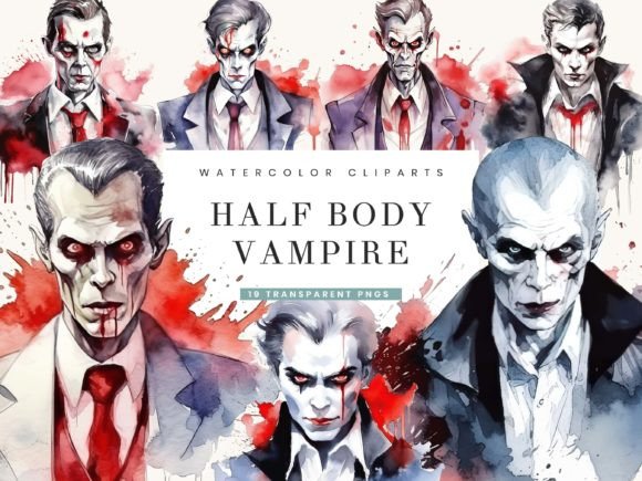 Watercolor Half Body Vampire Clipart & Illustrations