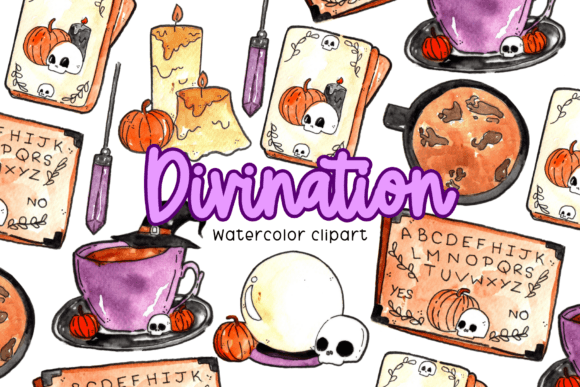 Watercolor Halloween Divination Clipart & Illustrations