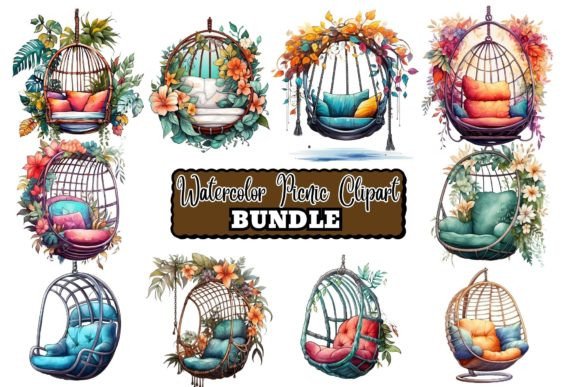 Watercolor Hanging Chair Clipart & Illustrations