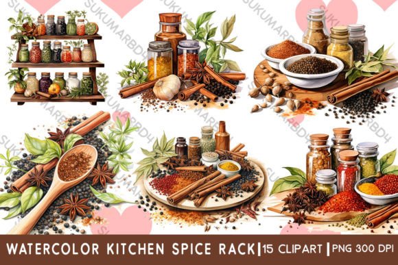 Watercolor Kitchen Spice Rack Clipart Review