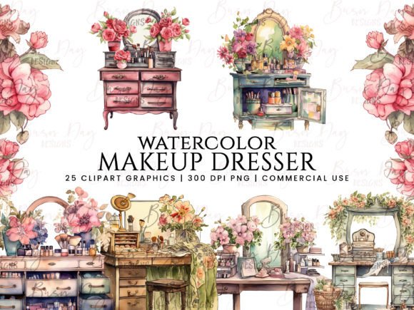 Watercolor Makeup Dresser Illustrations: A Fresh Touch for Lifestyle Blogging