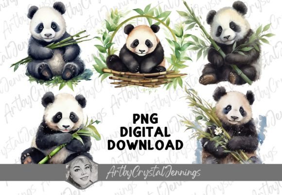 Watercolor Panda with Bamboo Embroidery Design