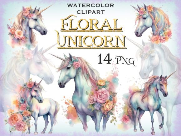 Watercolor Pastel Floral Unicorn Clipart for Local Branding & Packaging Design
