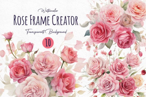 Watercolor Rose Frame Border Creator & Illustrations