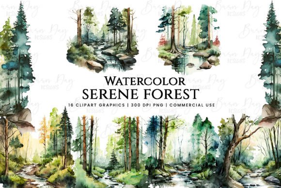 Watercolor Serene Forest Clipart Bundle Review