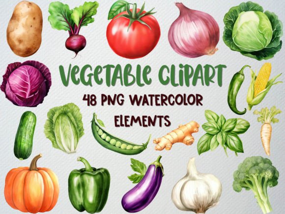 Watercolor Vegetable Illustrations: A Crafter’s Review of the 48 PNG Clipart Set