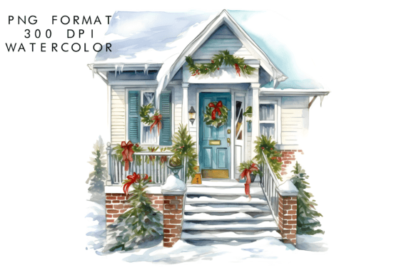 Watercolor Winter Porch Clipart & Illustrations